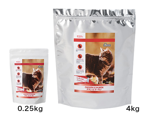 ハーロウブレンド キャットフード「チキン＆サーモン0.25kg/4kg」